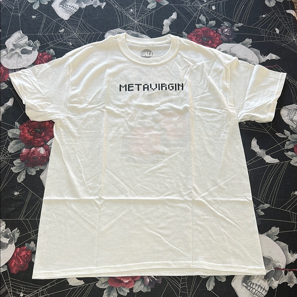 NWOT @ALL METAVIRGIN CHERRIES WHITE COTTON TEE SHIRT SIZE MENS LARGE